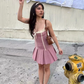 Beautiful Homecoming Dress Spaghetti Strap Bowknot Lace Pleated Back to School Outfits Party Dress D7122