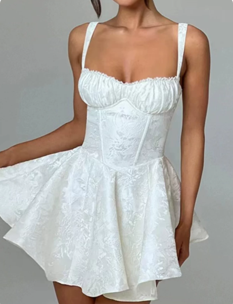 Beautiful Homecoming Dress Spaghetti Strap Lace Pleated Back to School Outfits Party Dress D7123
