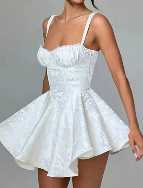 Beautiful Homecoming Dress Spaghetti Strap Lace Pleated Back to School Outfits Party Dress D7123