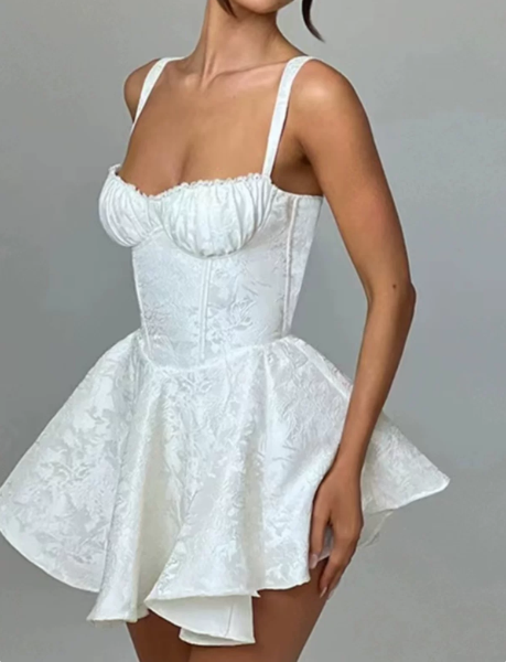 Beautiful Homecoming Dress Spaghetti Strap Lace Pleated Back to School Outfits Party Dress D7123