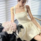 Beautiful Homecoming Dress Square Pleated Back to School Outfits Party Dress D7125
