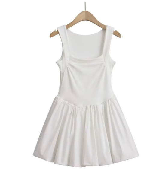 Beautiful Homecoming Dress Square Pleated Back to School Outfits Party Dress D7125