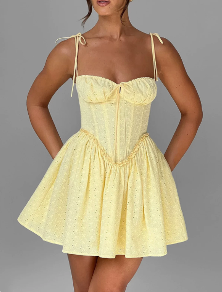 Beautiful Homecoming Dress Spaghetti Strap Pleated Back to School Outfits Party Dress D7127