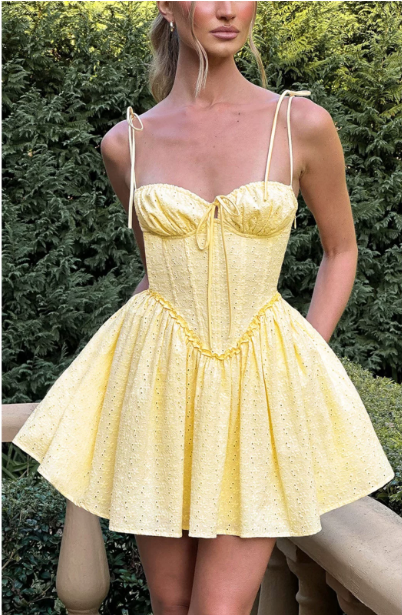 Beautiful Homecoming Dress Spaghetti Strap Pleated Back to School Outfits Party Dress D7127