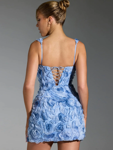 Beautiful Homecoming Dress Square Flower Back to School Outfits Party Dress D7141