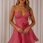 Beautiful Homecoming Dress V Neck Flower Back to School Outfits Party Dress D7140