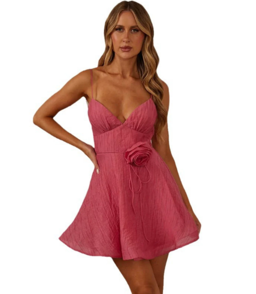 Beautiful Homecoming Dress V Neck Flower Back to School Outfits Party Dress D7140