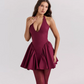 Beautiful Homecoming Dress Halter Pleated Back to School Outfits Party Dress D7146