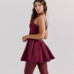 Beautiful Homecoming Dress Halter Pleated Back to School Outfits Party Dress D7146