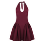 Beautiful Homecoming Dress Halter Pleated Back to School Outfits Party Dress D7146