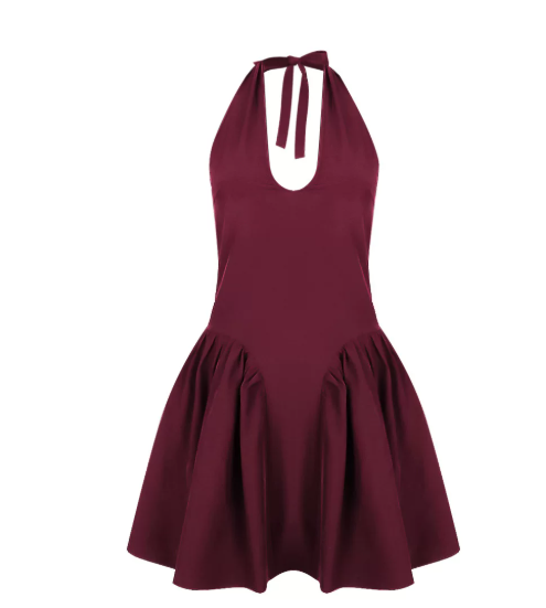 Beautiful Homecoming Dress Halter Pleated Back to School Outfits Party Dress D7146