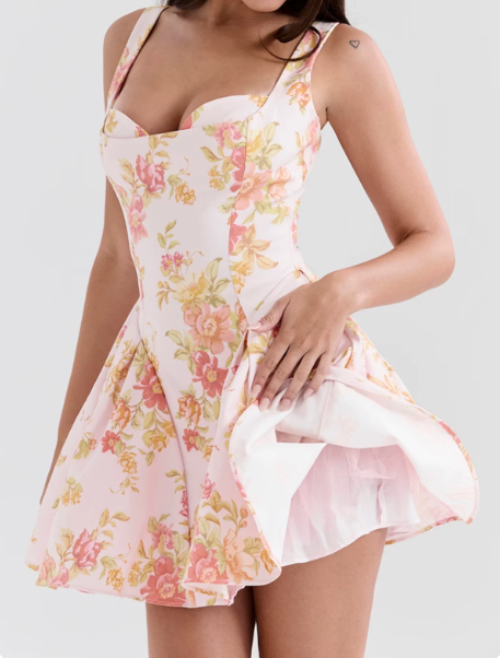 Beautiful Homecoming Dress Square Pleated Back to School Outfits Party Dress D7149