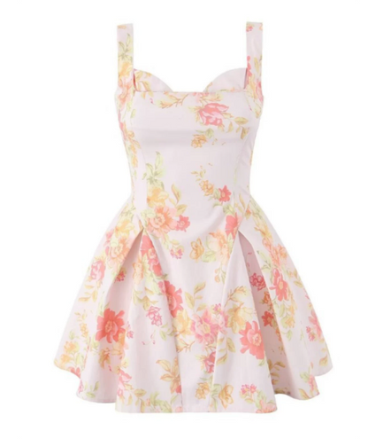 Beautiful Homecoming Dress Square Pleated Back to School Outfits Party Dress D7149