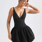 Beautiful Homecoming Dress V Neck Black Pleated Back to School Outfits Party Dress D7150