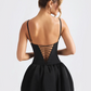 Beautiful Homecoming Dress V Neck Black Pleated Back to School Outfits Party Dress D7150