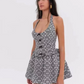 Beautiful Homecoming Dress Halter Bowknot Pleated Back to School Outfits Party Dress D7151