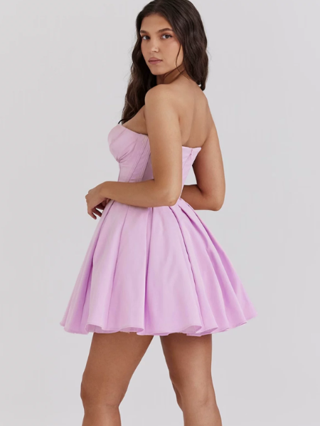 Beautiful Homecoming Dress V Neck Pleated Back to School Outfits Party Dress D7156
