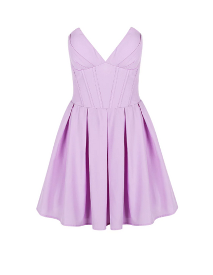 Beautiful Homecoming Dress V Neck Pleated Back to School Outfits Party Dress D7156