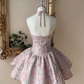 Beautiful Homecoming Dress Halter Pleated Back to School Outfits Party Dress D7165