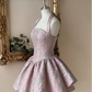 Beautiful Homecoming Dress Halter Pleated Back to School Outfits Party Dress D7165