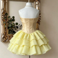 Beautiful Homecoming Dress Strapless Pleated Cascade Back to School Outfits Party Dress D7164