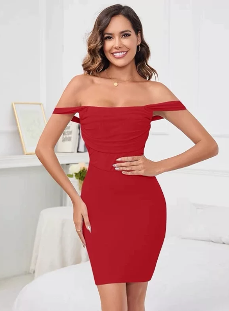 Beautiful Homecoming Dress Off the Shoulder Pleated Hugging Back to School Outfits Party Dress D7168