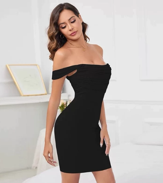 Beautiful Homecoming Dress Off the Shoulder Pleated Hugging Back to School Outfits Party Dress D7168