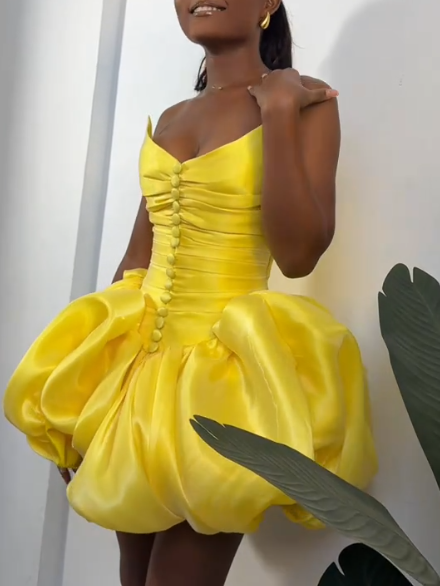 Beautiful Homecoming Dress V Neck Pleated Back to School Outfits Party Dress D7174