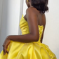 Beautiful Homecoming Dress V Neck Pleated Back to School Outfits Party Dress D7174