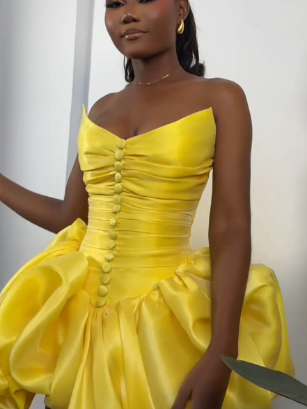 Beautiful Homecoming Dress V Neck Pleated Back to School Outfits Party Dress D7174
