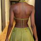 Beautiful Homecoming Dress Halter Backless Sequins Pleated Back to School Outfits Party Dress D7180