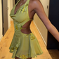 Beautiful Homecoming Dress Halter Backless Sequins Pleated Back to School Outfits Party Dress D7180