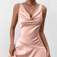 Beautiful Homecoming Dress V Neck Pleated Blackless Back to School Outfits Party Dress D7183
