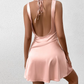 Beautiful Homecoming Dress V Neck Pleated Blackless Back to School Outfits Party Dress D7183