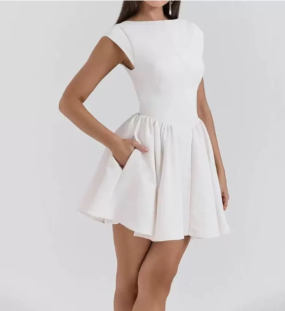 Beautiful Homecoming Dress Bateall Backless Pleated Back to School Outfits Party Dress D7186