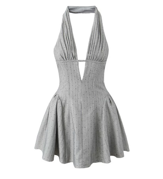 Beautiful Homecoming Dress Halter Backless Pleated Back to School Outfits Party Dress D7189