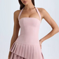 Beautiful Homecoming Dress Halter Cascade Pleated Back to School Outfits Party Dress D7191
