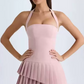 Beautiful Homecoming Dress Halter Cascade Pleated Back to School Outfits Party Dress D7191