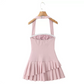 Beautiful Homecoming Dress Halter Cascade Pleated Back to School Outfits Party Dress D7191