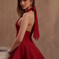 Beautiful Homecoming Dress Halter Pleated Back to School Outfits Party Dress D7196