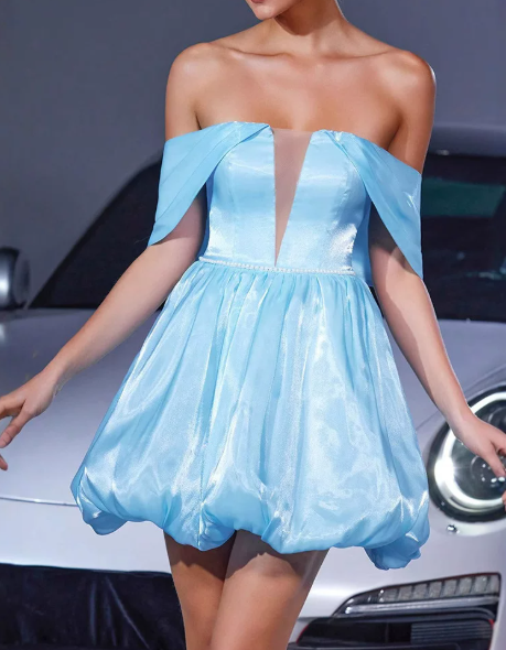 Beautiful Homecoming Dress Off the Shoulder Pleated Tulle Back to School Outfits Party Dress D7198