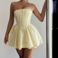 Beautiful Homecoming Dress Strapless Pleated Bowknot Lace Back to School Outfits Party Dress D7202