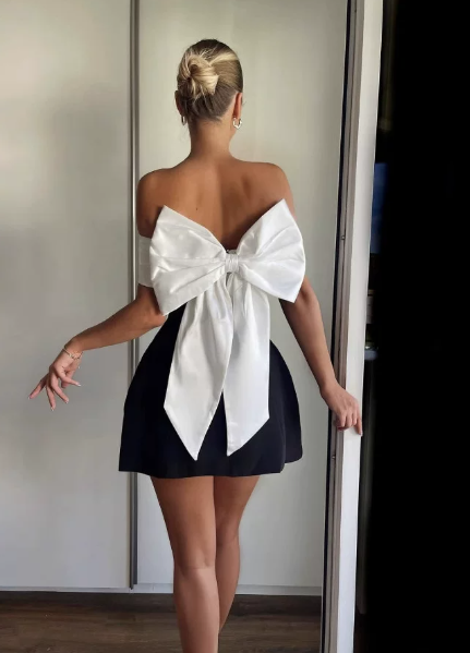 Beautiful Homecoming Dress Off the Shoulder Pleated Bowknot Back to School Outfits Party Dress D7204