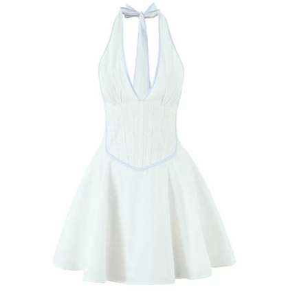 Beautiful Homecoming Dress Halter Pleated Bowknot Back to School Outfits Party Dress D7205