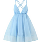 Beautiful Homecoming Dress V Neck Tulle Backless Pleated Back to School Outfits Party Dress D7206