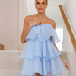 Beautiful Homecoming Dress Strapless Tulle Cascade Pleated Back to School Outfits Party Dress D7207