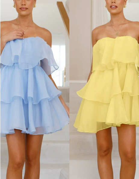Beautiful Homecoming Dress Strapless Tulle Cascade Pleated Back to School Outfits Party Dress D7207