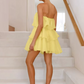 Beautiful Homecoming Dress Strapless Tulle Cascade Pleated Back to School Outfits Party Dress D7207