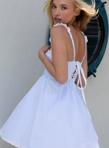 Beautiful Homecoming Dress Spaghetti Strap Backless Lace Back to School Outfits Party Dress D7210