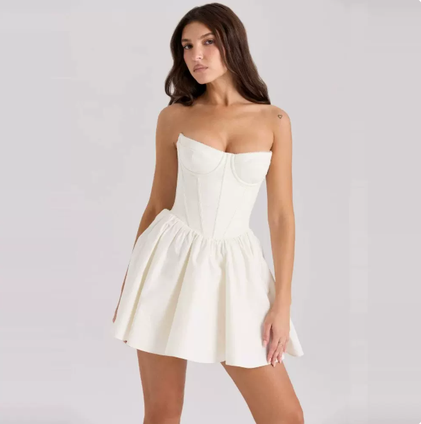 Beautiful Homecoming Dress Strapless Pleated Back to School Outfits Party Dress D7212